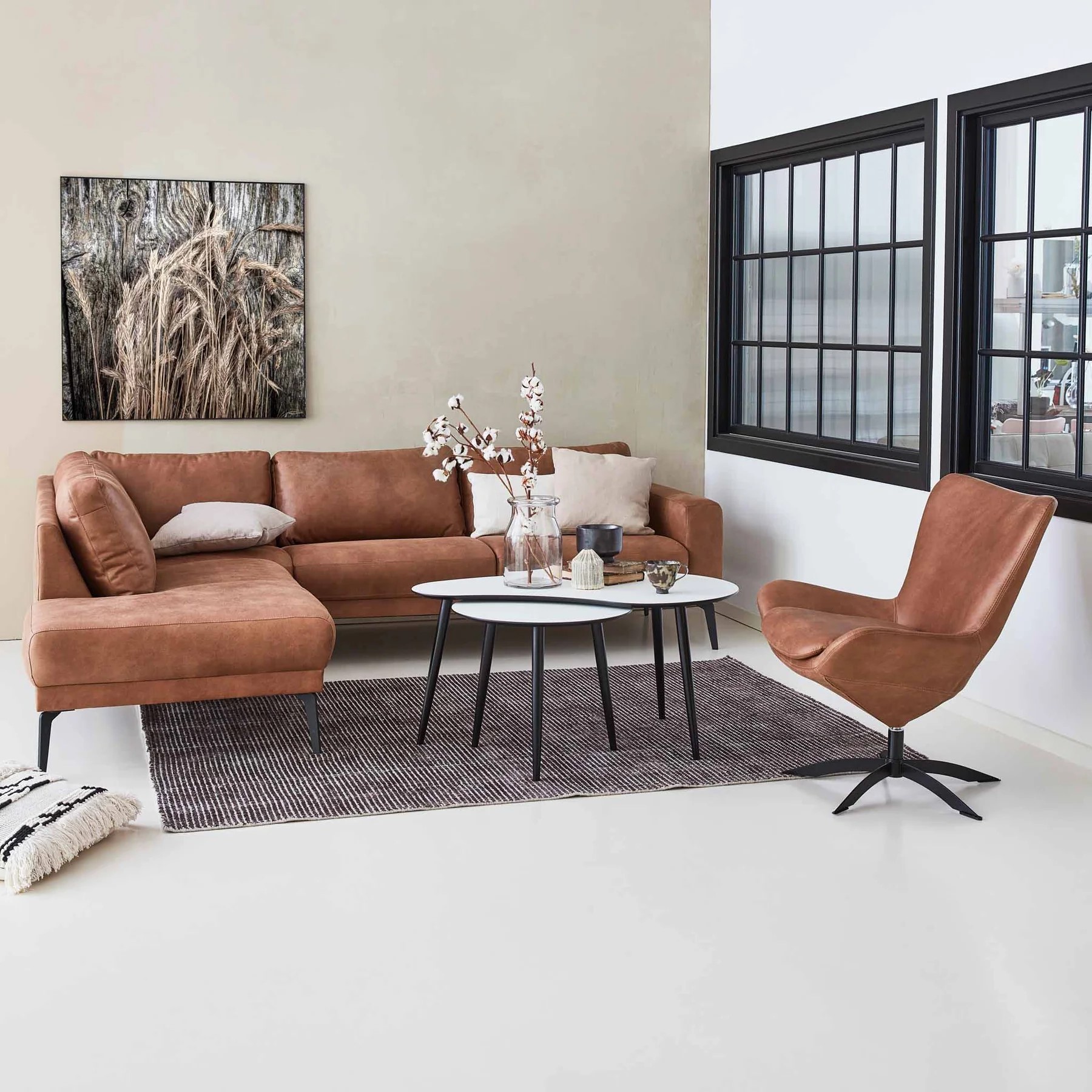 City | Hornasofa V/Open-End | Kentucky Stof / Cognac