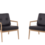 F33 | Lounge Sett | Leður Svart / óbenhandla eik